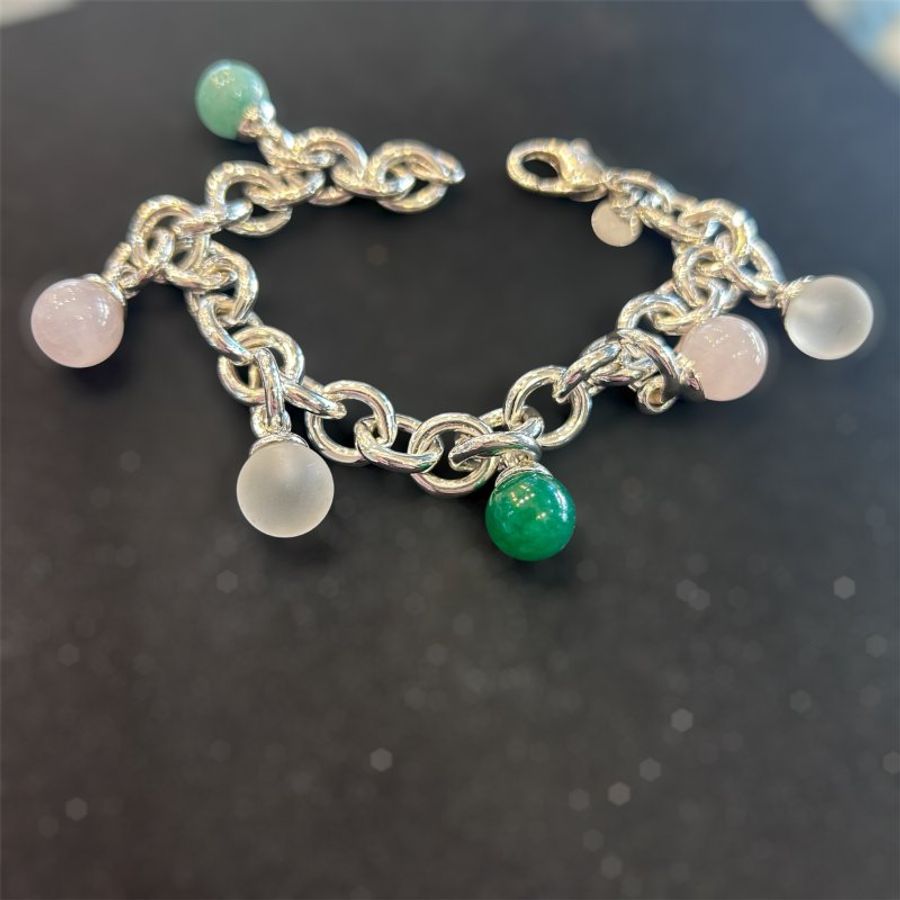 TIFFANY純銀六顆圓珠墜飾粗手鍊-4