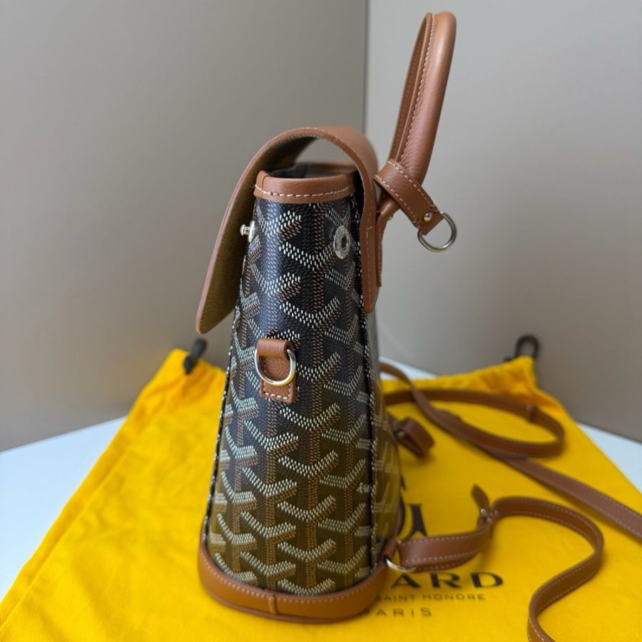 閒置新⭐高雅德/Goyard ALPIN迷你背包 老花滿印可拆卸可調節肩帶 帆布拼牛皮 書包背包雙肩包 迷你 男女同款情侶款 棕色 銀扣-1