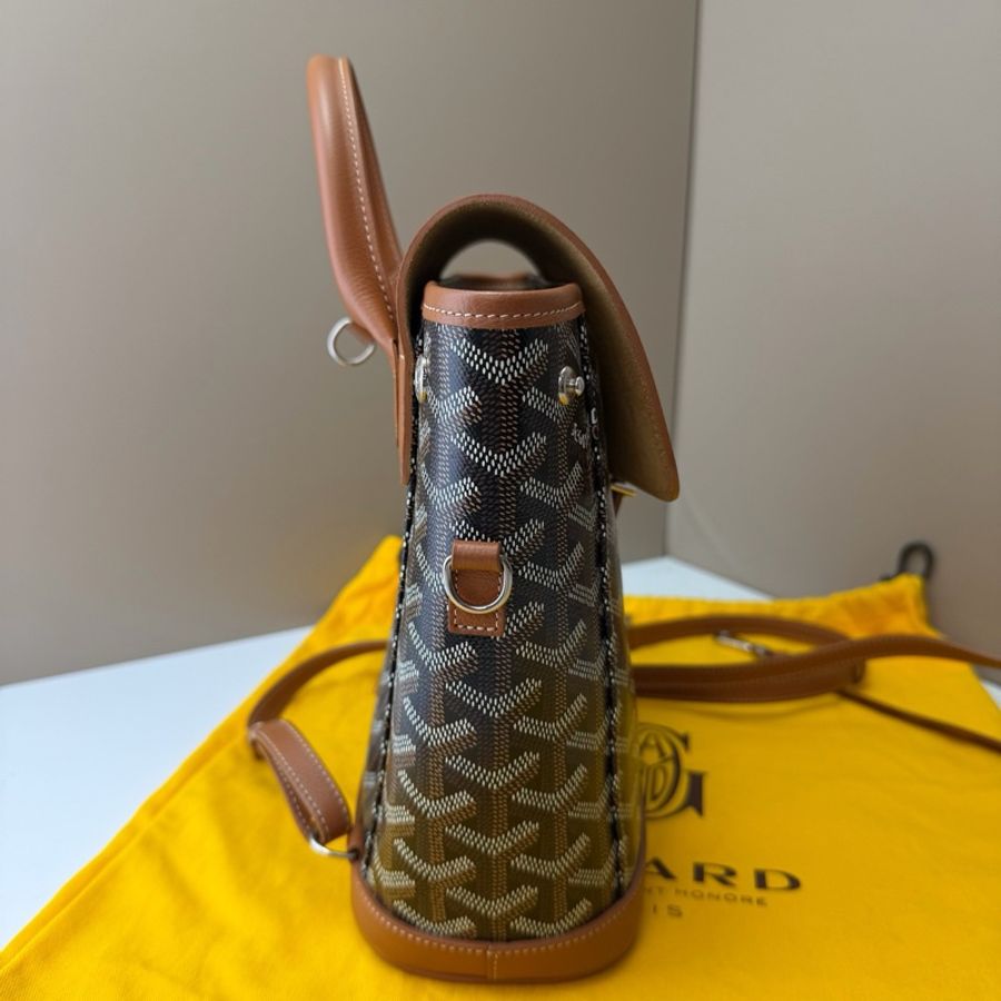 閒置新⭐高雅德/Goyard ALPIN迷你背包 老花滿印可拆卸可調節肩帶 帆布拼牛皮 書包背包雙肩包 迷你 男女同款情侶款 棕色 銀扣-2
