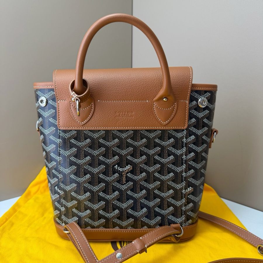 閒置新⭐高雅德/Goyard ALPIN迷你背包 老花滿印可拆卸可調節肩帶 帆布拼牛皮 書包背包雙肩包 迷你 男女同款情侶款 棕色 銀扣-3