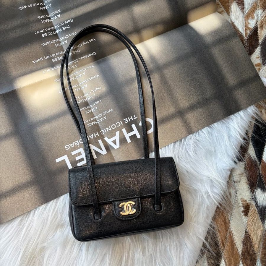CHANEL Preppy coco MINI翻蓋肩背黑色 晶-0