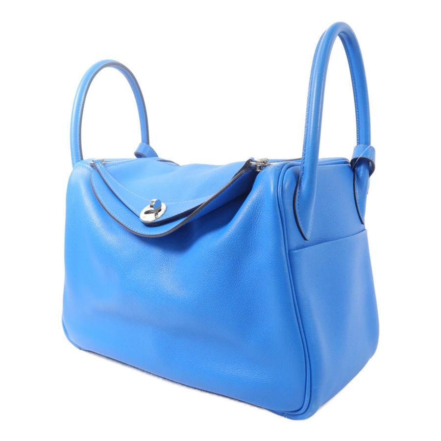 HERMES Evercolor皮革Lindy 30手挽肩背兩用袋Bleu France-2