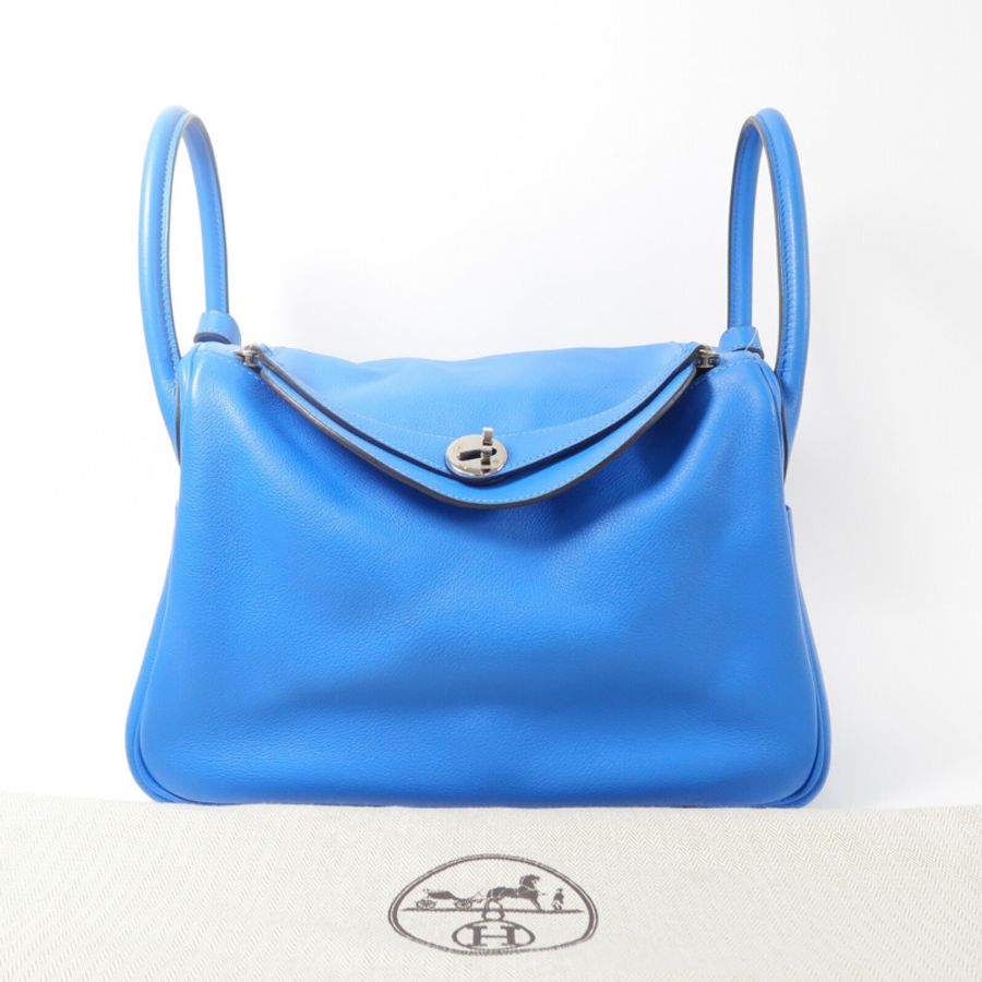 HERMES Evercolor皮革Lindy 30手挽肩背兩用袋Bleu France-9