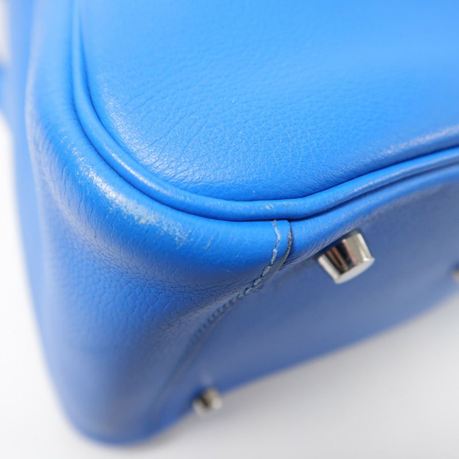 HERMES Evercolor皮革Lindy 30手挽肩背兩用袋Bleu France-10