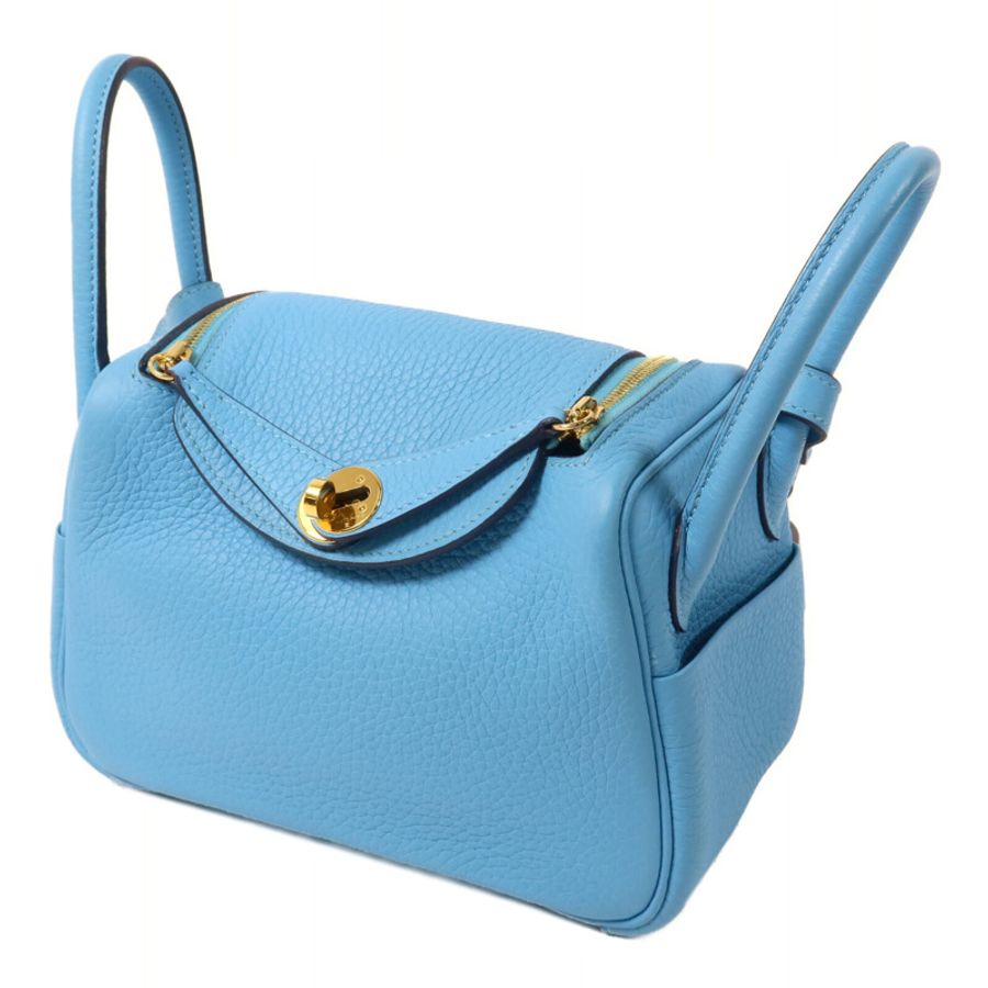 HERMES Clemence皮革Mini Lindy手挽肩背兩用袋Bleu Du Nord-2