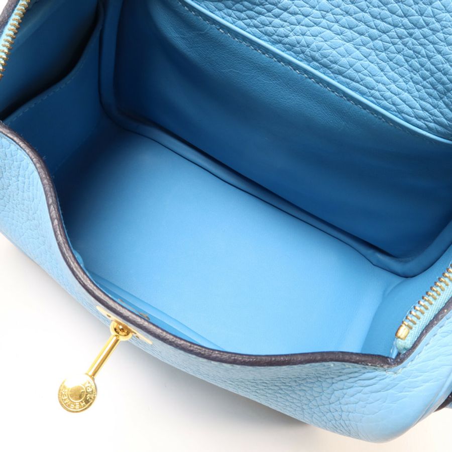 HERMES Clemence皮革Mini Lindy手挽肩背兩用袋Bleu Du Nord-4