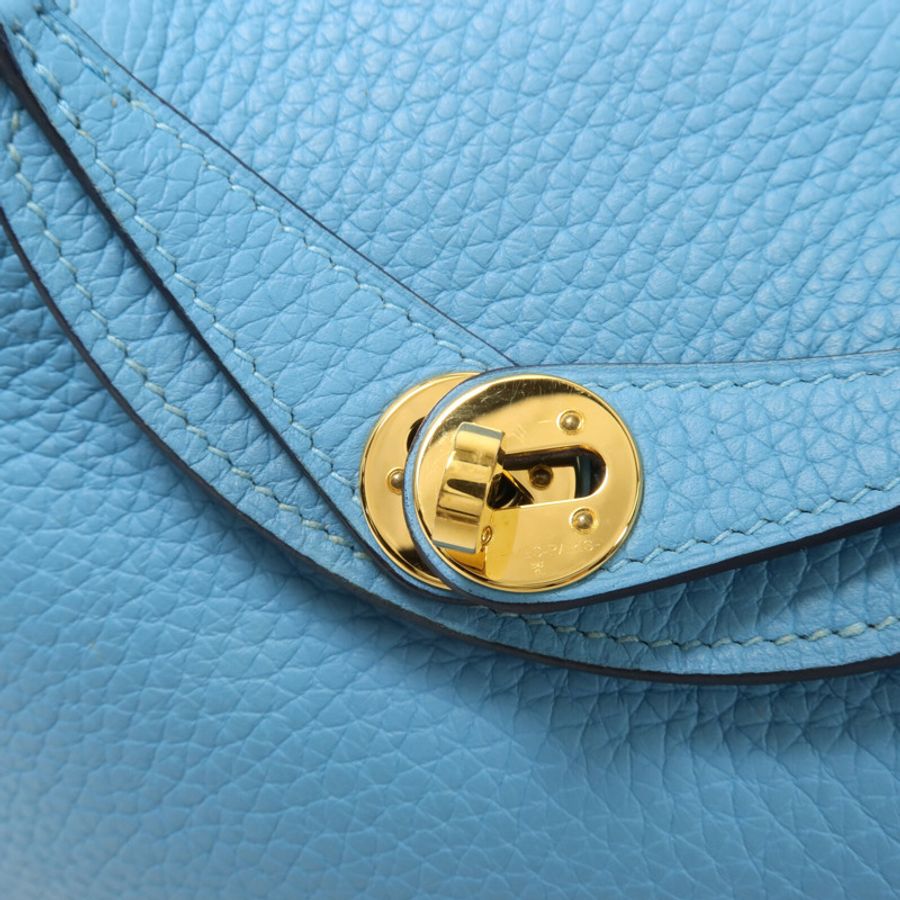 HERMES Clemence皮革Mini Lindy手挽肩背兩用袋Bleu Du Nord-8