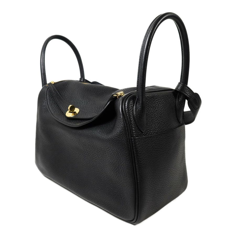 HERMES Clemence皮革Lindy 30手挽肩背兩用袋Noir-2