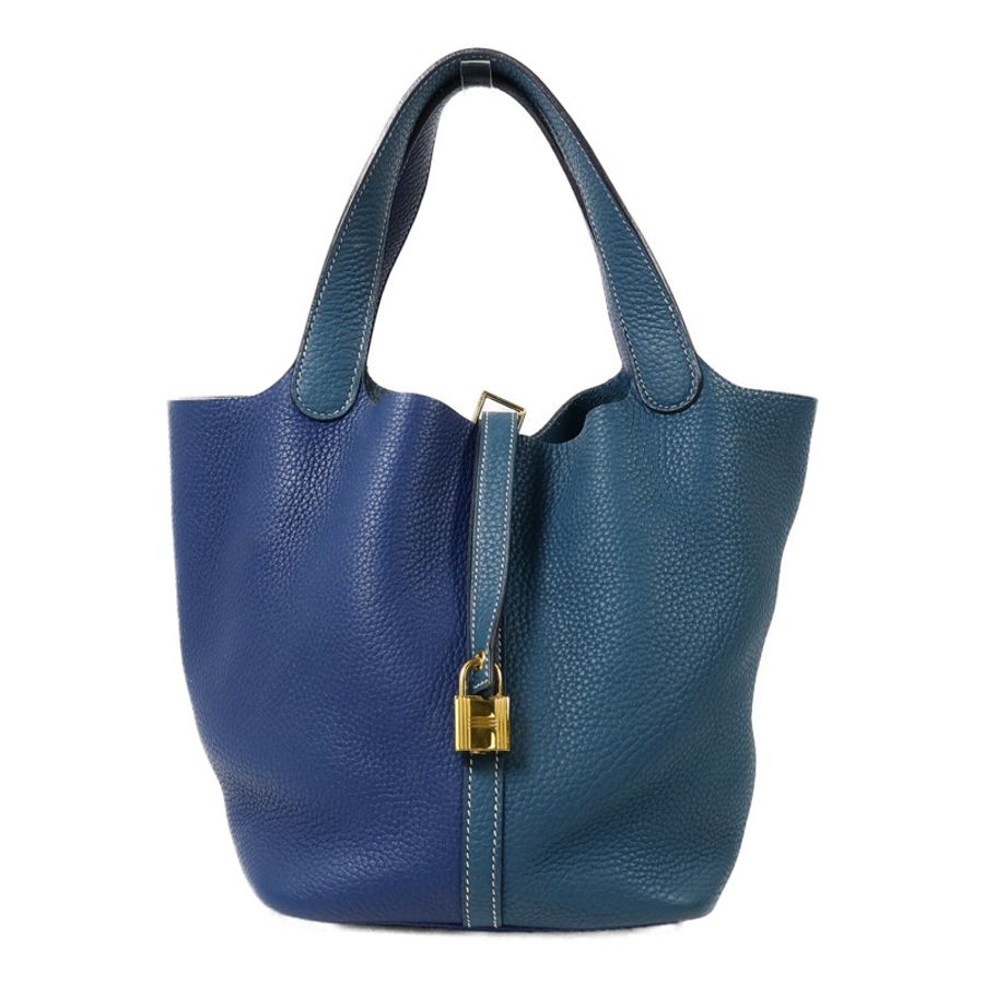 HERMES Clemence皮革Picotin MM手挽袋Blue/Vert Bosphore-0