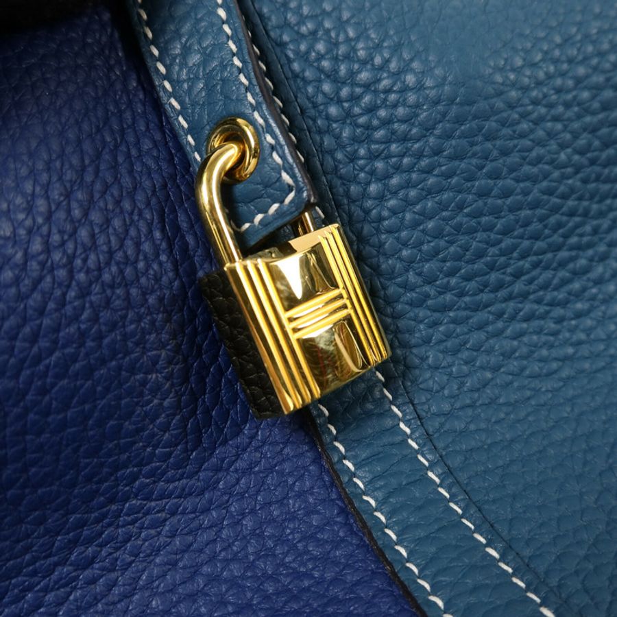 HERMES Clemence皮革Picotin MM手挽袋Blue/Vert Bosphore-5