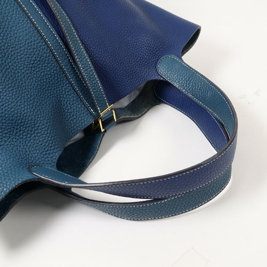 HERMES Clemence皮革Picotin MM手挽袋Blue/Vert Bosphore-8