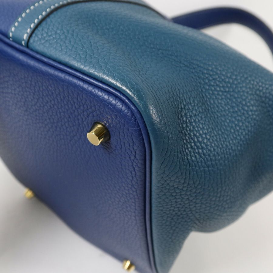 HERMES Clemence皮革Picotin MM手挽袋Blue/Vert Bosphore-9