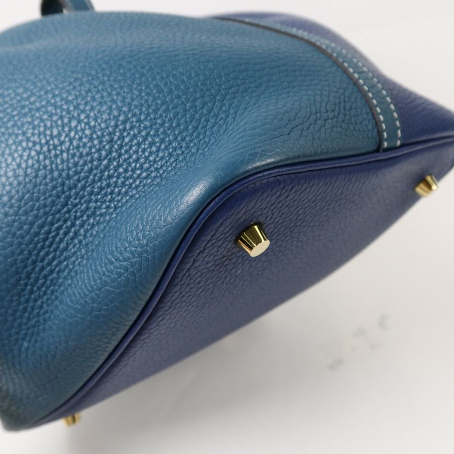 HERMES Clemence皮革Picotin MM手挽袋Blue/Vert Bosphore-12