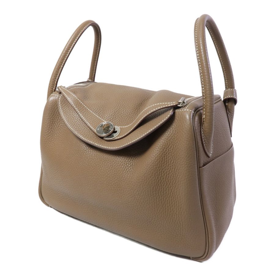 HERMES Clemence皮革Lindy 30手挽肩背兩用袋Etoupe-2