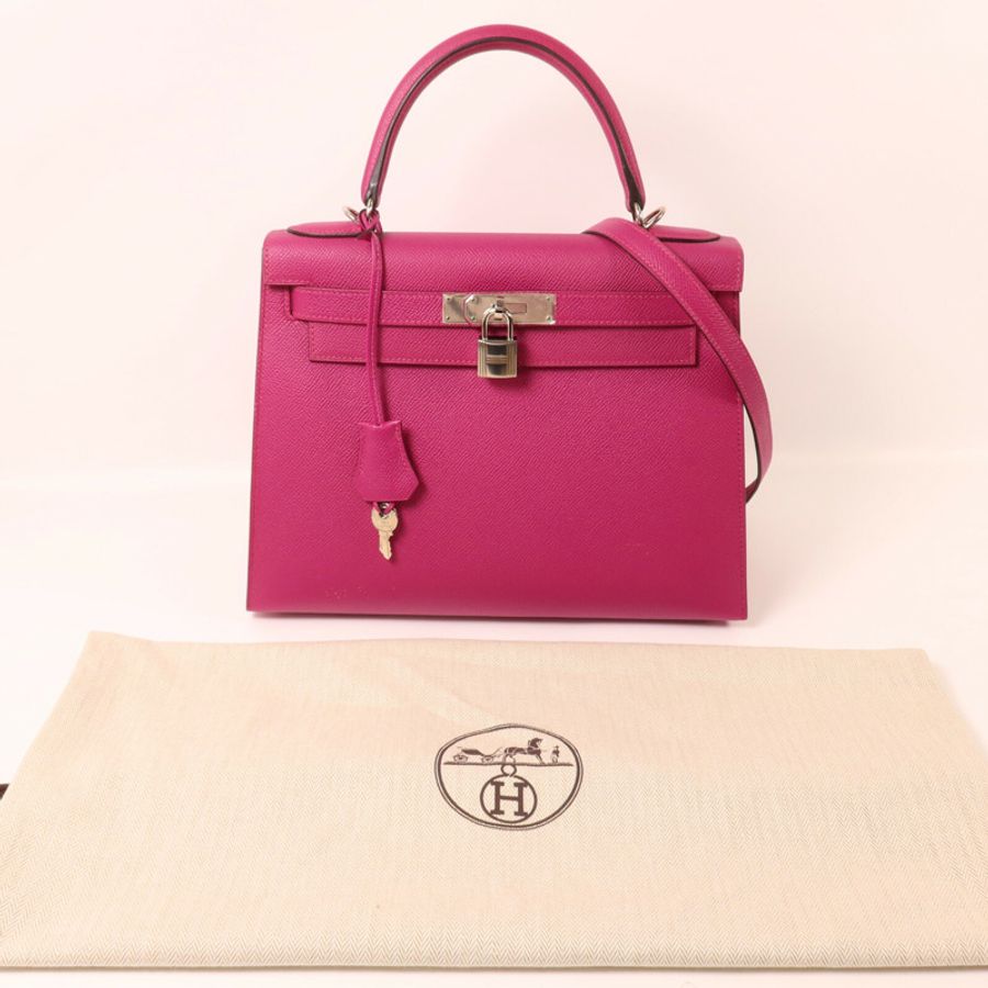 HERMES Epsom皮革Kelly 28手挽肩背兩用袋Rose Purple-8
