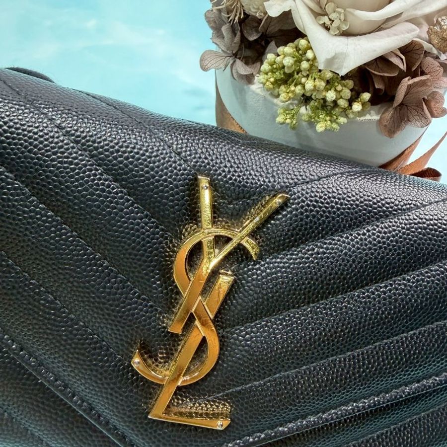 YSL 荔枝牛黑金信封長夾-5