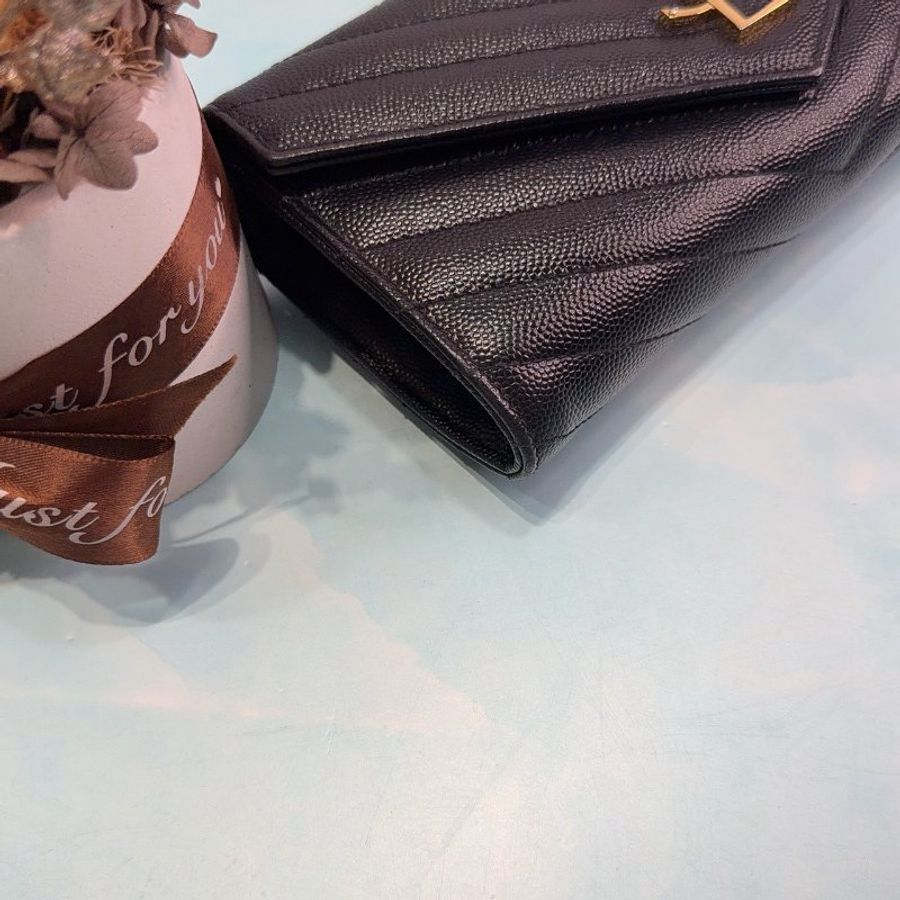YSL 荔枝牛黑金信封長夾-9