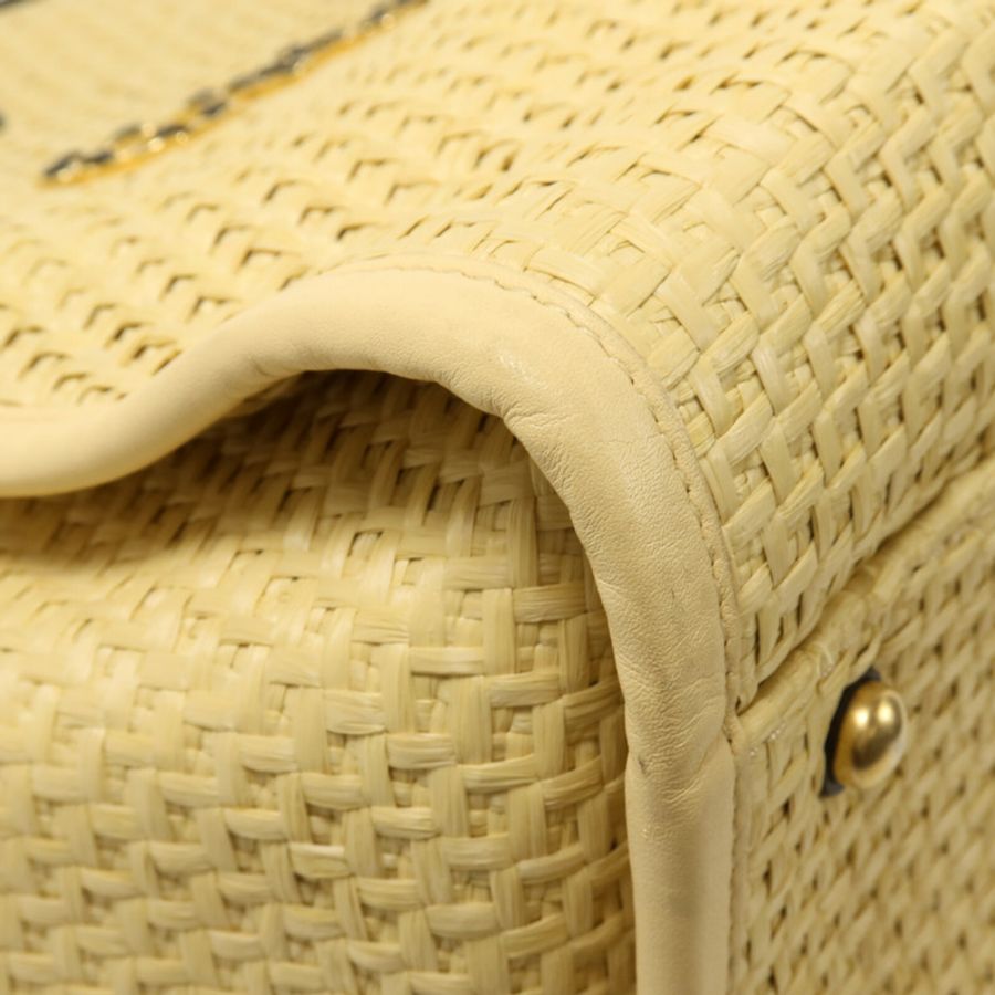 CHANEL Raffia/牛皮皮革Deauville Tote鏈帶手挽袋-11