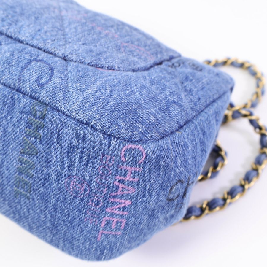 CHANEL 牛仔布Chain Shoulder Bag鏈帶肩背袋-12