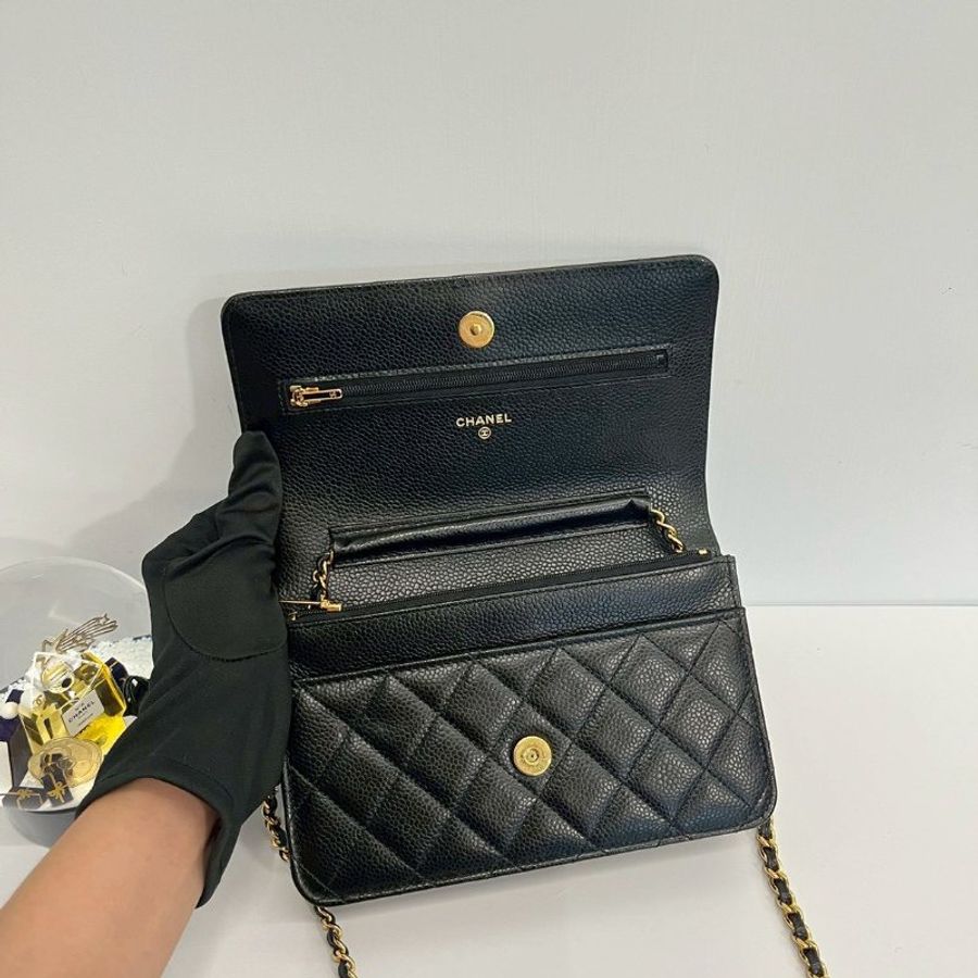 Chanel WOC 黑金荔枝牛 晶片款-14