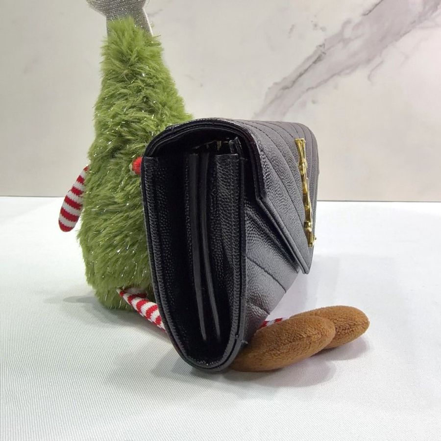 YSL 魚子醬牛皮黑金信封長夾-3