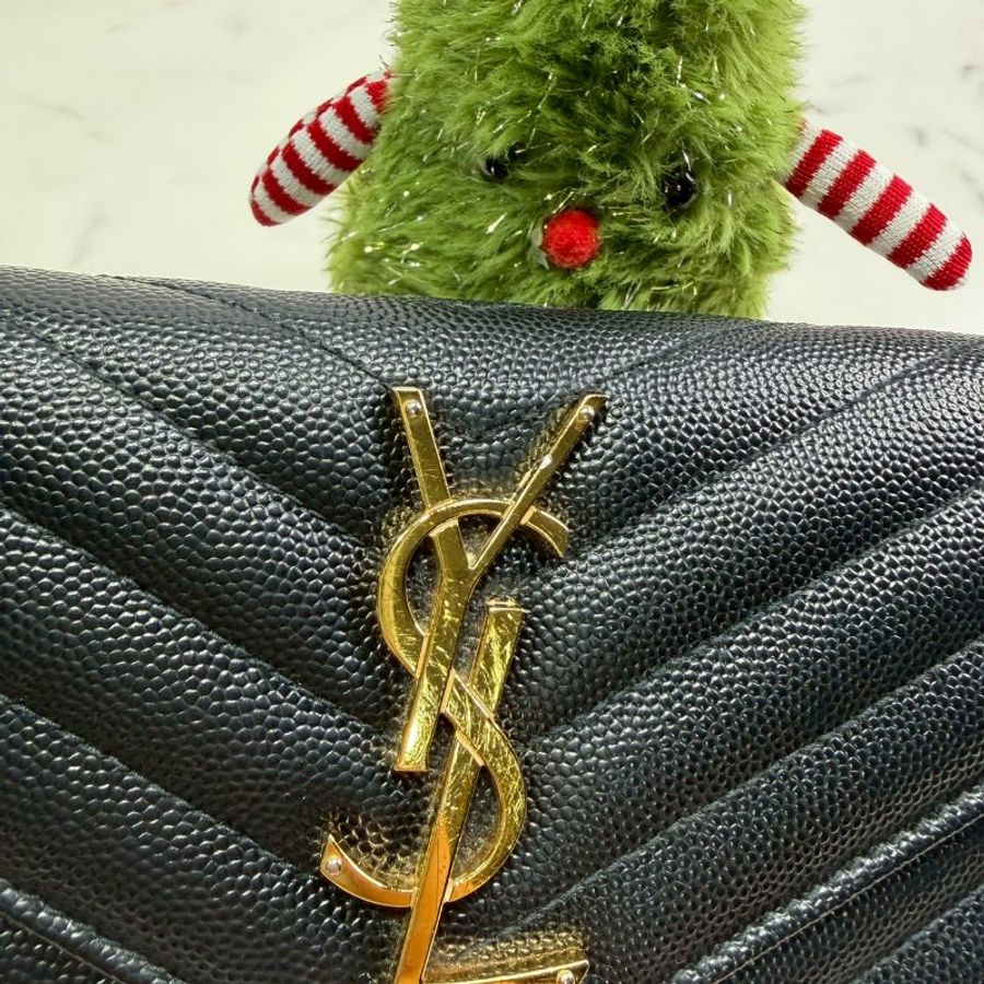 YSL 魚子醬牛皮黑金信封長夾-5