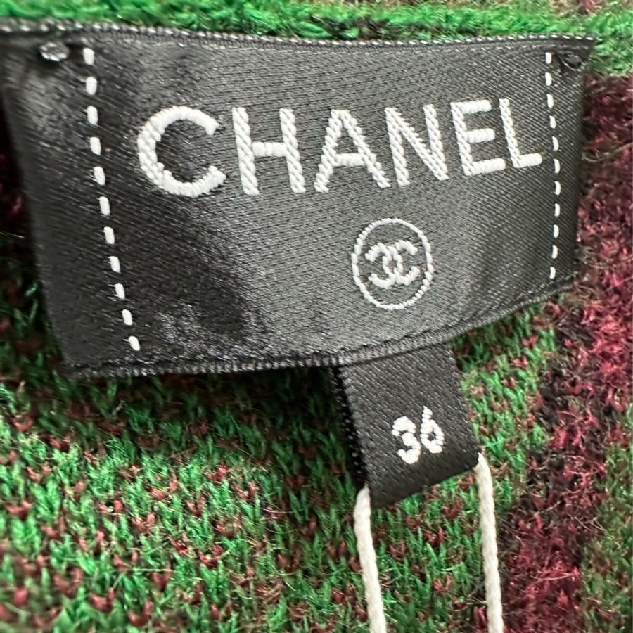 Chanel香奈兒 紅綠馬海毛豹紋V領長袖針織外套 36碼 全新吊牌-4
