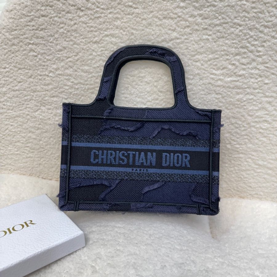 迪奧DIOR海軍藍迷彩圖案幾何線條Mini Book Tote帆布刺繡手提托特包 絕美精緻小可愛 💙-10