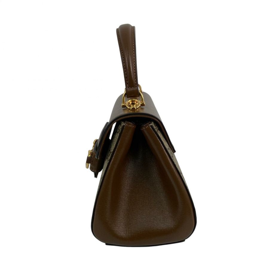 △ GUCCI 古馳 Brown Anderson Calfskin And Coated Canvas Horsebit 1955 2 way bag 啡色和淺褐色小牛皮和塗層帆布兩用袋 703848-267011251-2