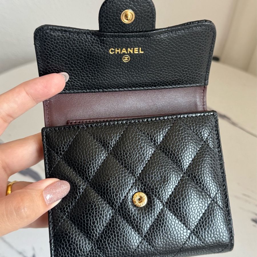 Chanel 黑荔枝金雙C三折釦式短夾✨經典必買🎀-10