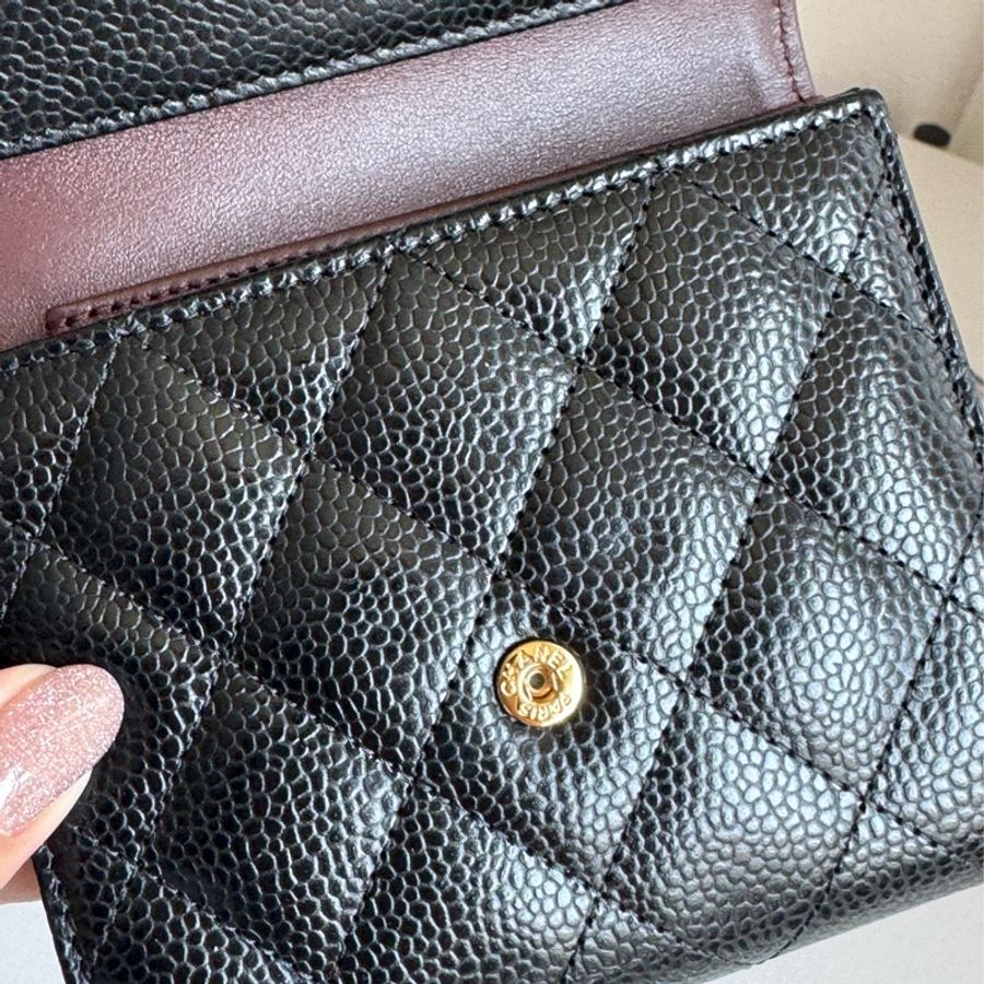 Chanel 黑荔枝金雙C三折釦式短夾✨經典必買🎀-12