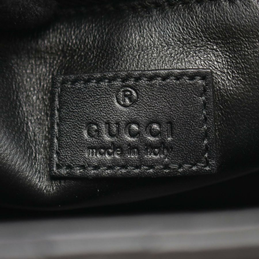 GUCCI Deco 鏈條單肩手提包 740834 黑色皮革 二手 女士 GG-3