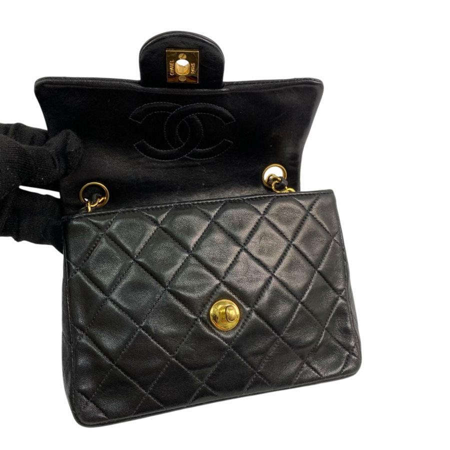 △ CHANEL 香奈兒 Black Lambskin 17CM Gold Tone Metal Vintage Single Flap No.2 Chain Shoulder Bag 黑色小羊皮17CM金色金屬No.2肩背包-267011338-10