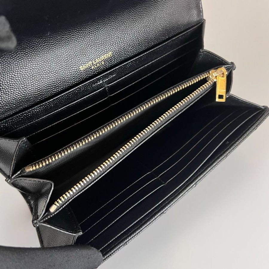 YSL 372264 黑魚子醬掀蓋信封長夾-5