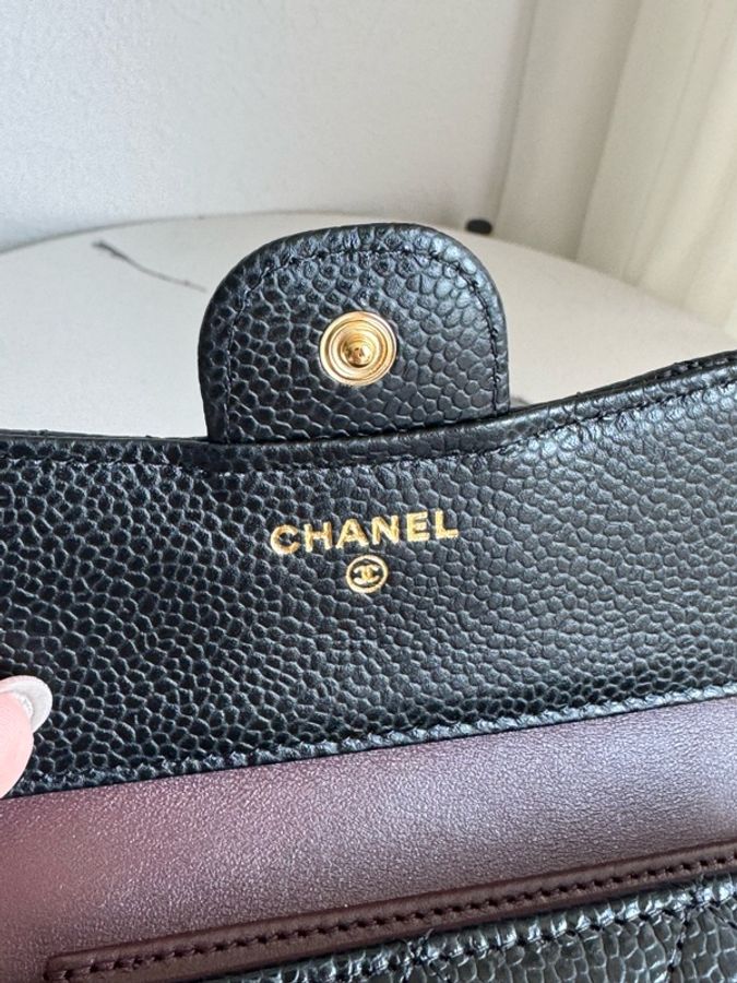Chanel 黑荔枝金雙C釦式三折短夾💕-11