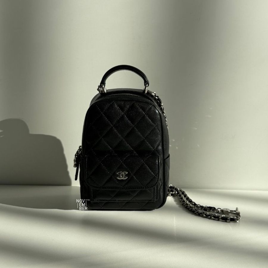 99新🆕 全配有購證🙌🏻 Chanel 香奈兒 荔枝皮小書包 黑色銀釦-0