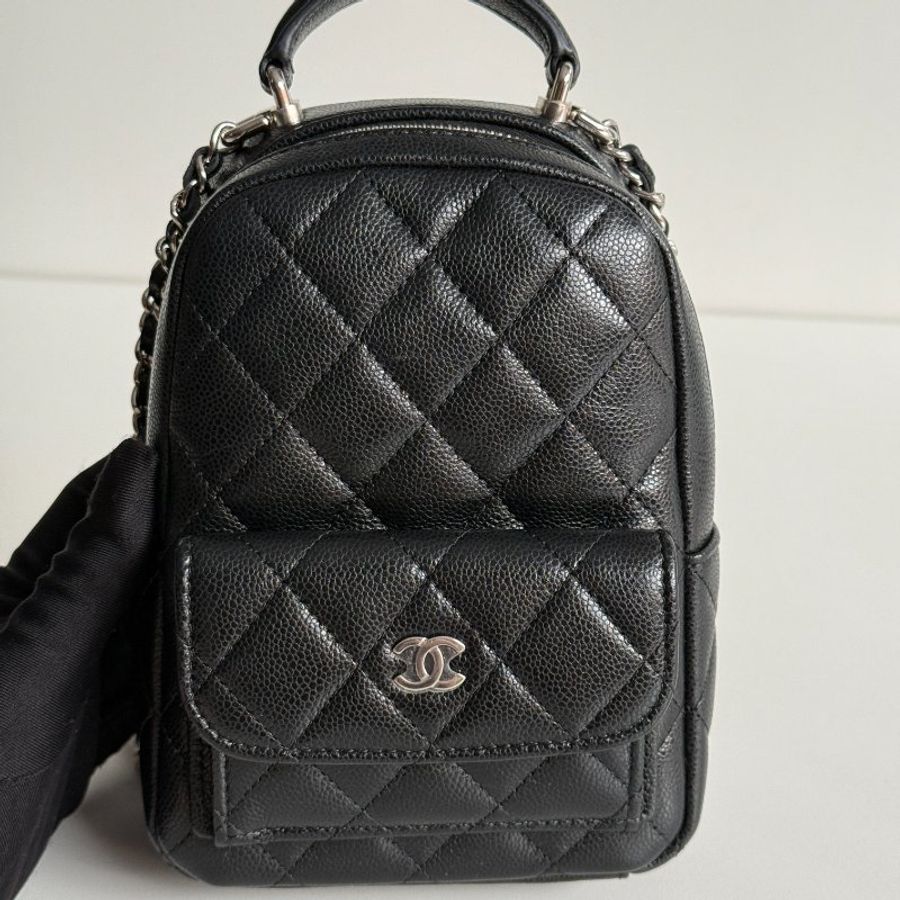 99新🆕 全配有購證🙌🏻 Chanel 香奈兒 荔枝皮小書包 黑色銀釦-6