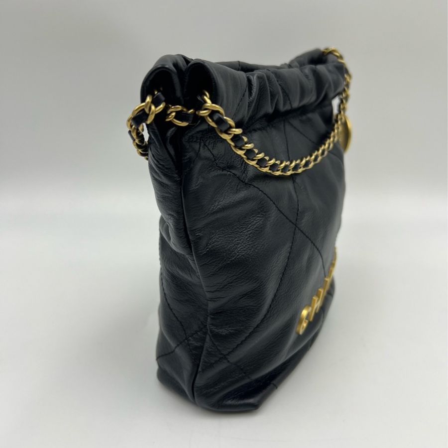 香奈兒/CHANEL 22bag mini 黑金垃圾袋 芯片款-4