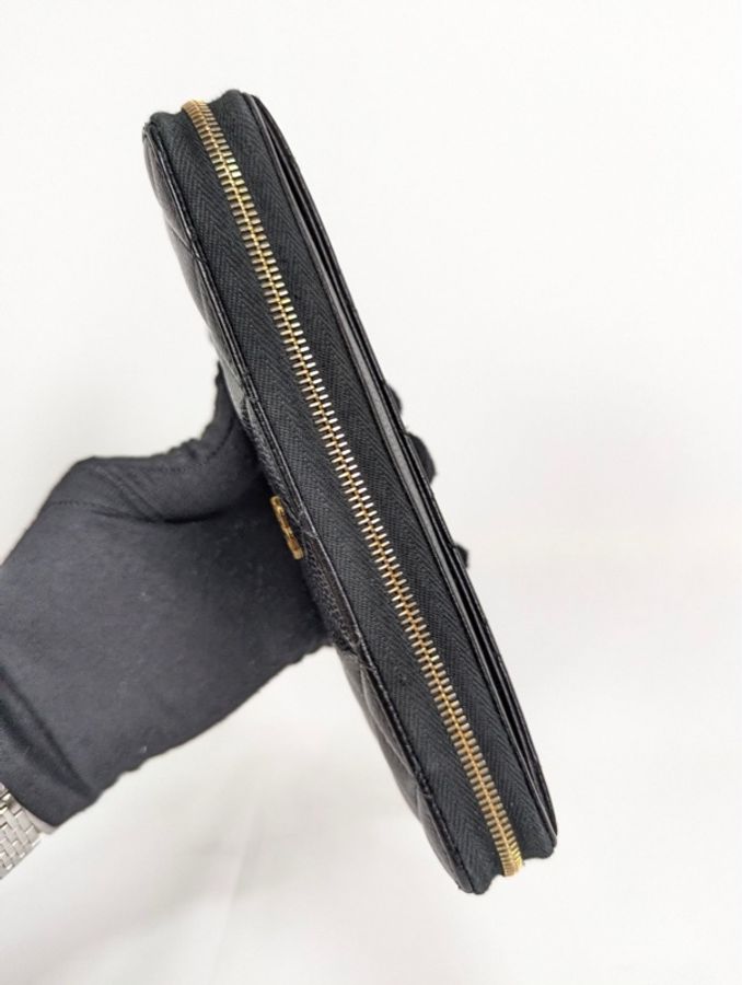 莉亞精品♡ Chanel AP0242 黑金荔枝拉鏈長夾 二手美包-5