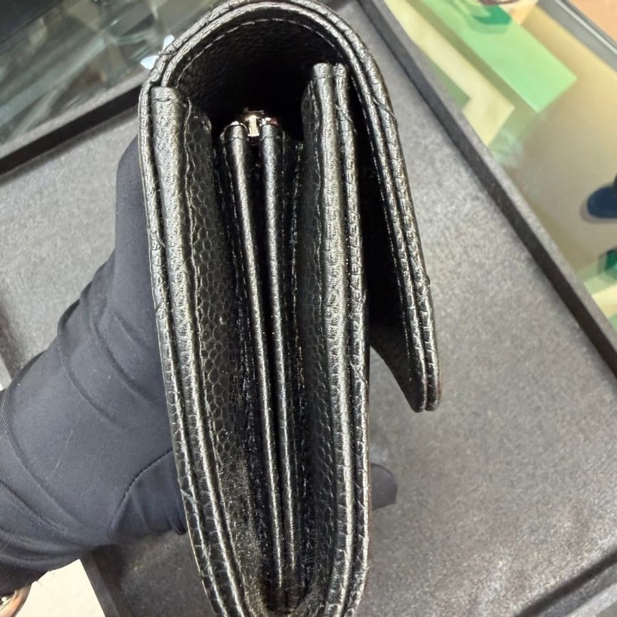 CHANEL 經典黑金荔枝皮三折長夾 - 黑銀-6