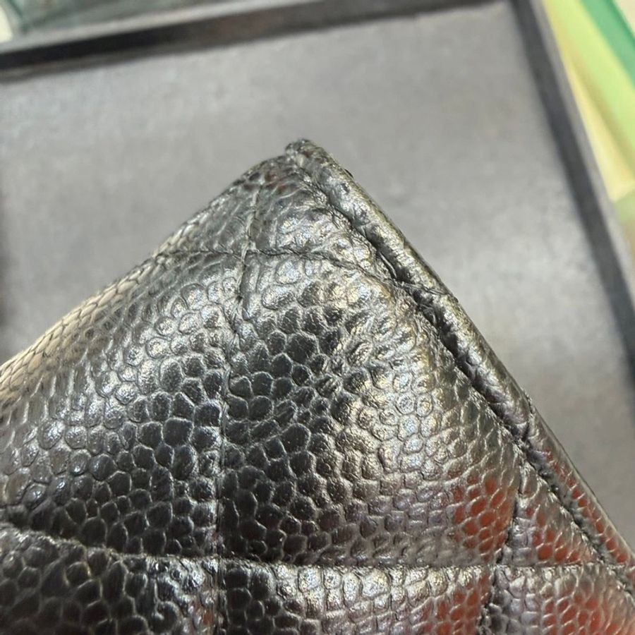 CHANEL 經典黑金荔枝皮三折長夾 - 黑銀-11