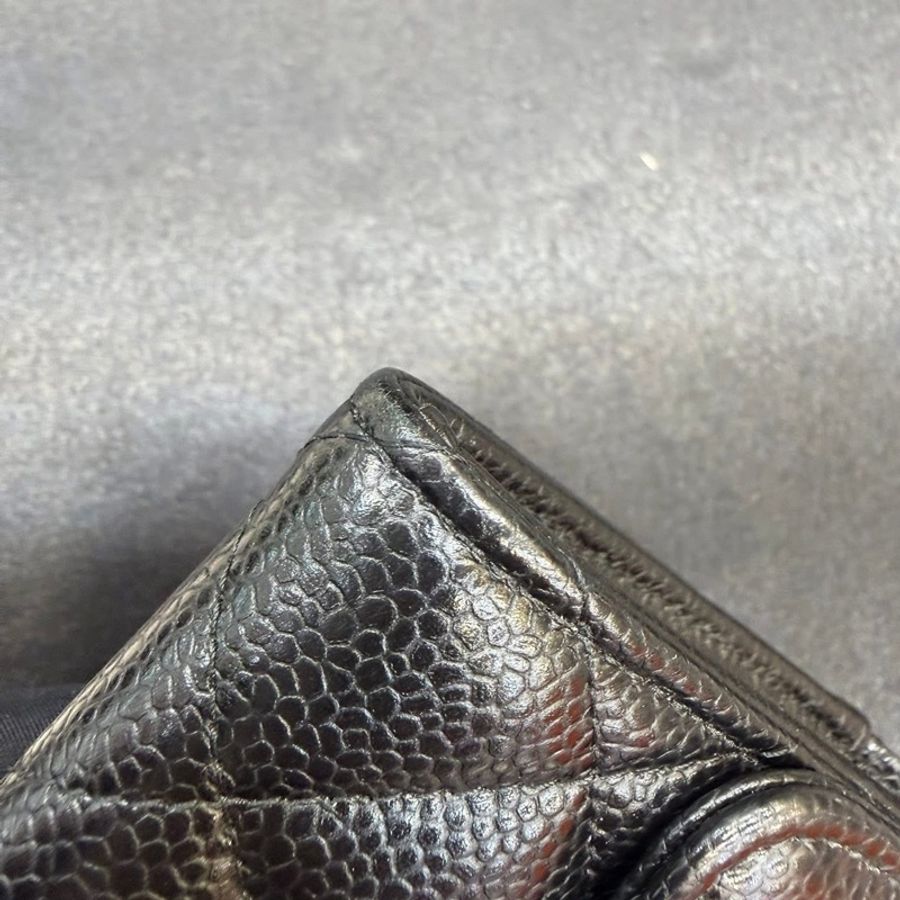 CHANEL 經典黑金荔枝皮三折長夾 - 黑銀-14