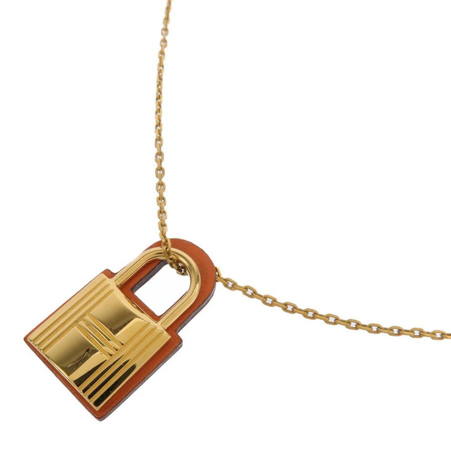 HERMES 金屬/Swift皮革O'Kelly Necklace項鍊Orange-2