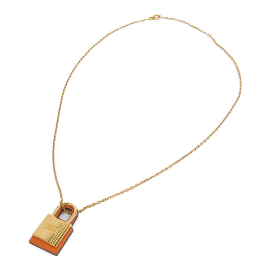 HERMES 金屬/Swift皮革O'Kelly Necklace項鍊Orange-3