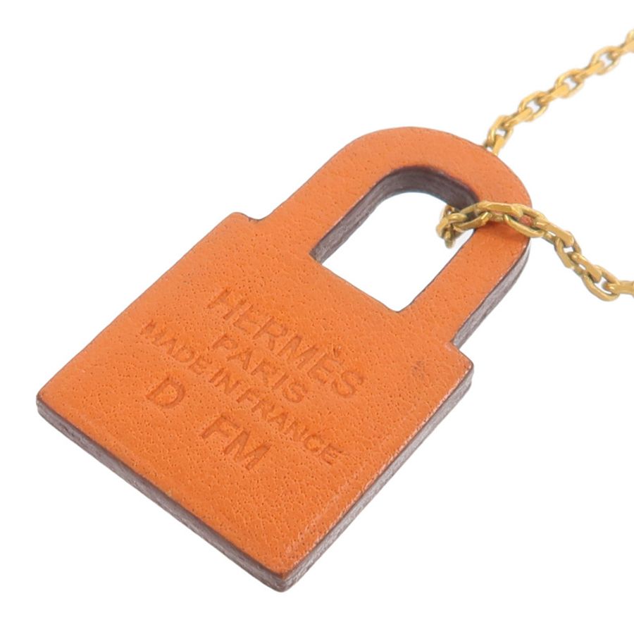 HERMES 金屬/Swift皮革O'Kelly Necklace項鍊Orange-7