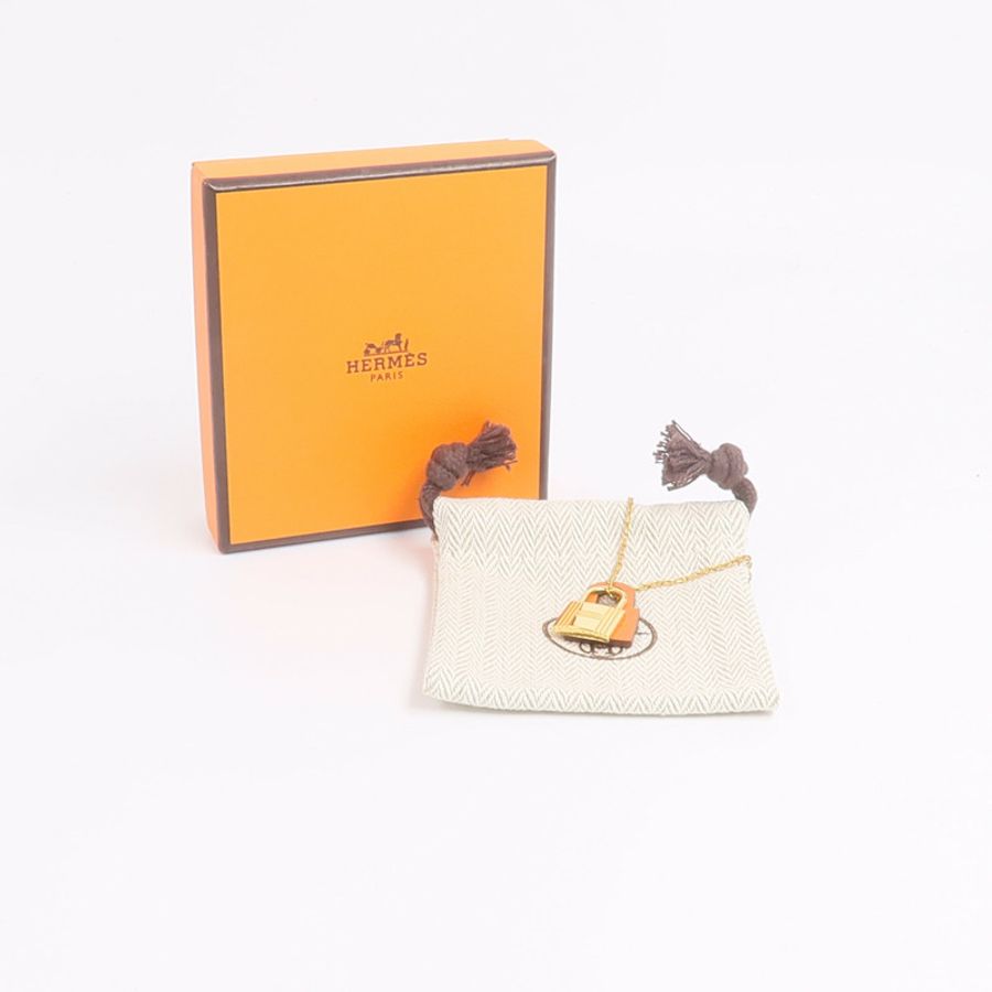 HERMES 金屬/Swift皮革O'Kelly Necklace項鍊Orange-8