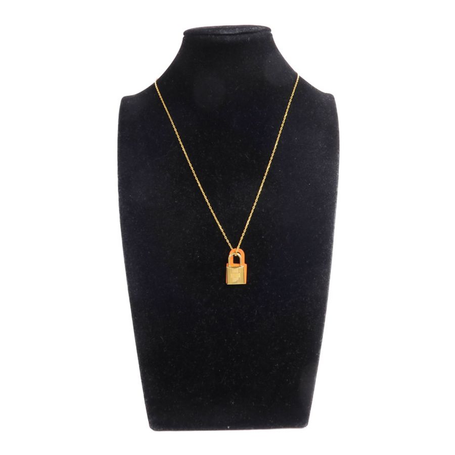 HERMES 金屬/Swift皮革O'Kelly Necklace項鍊Orange-9
