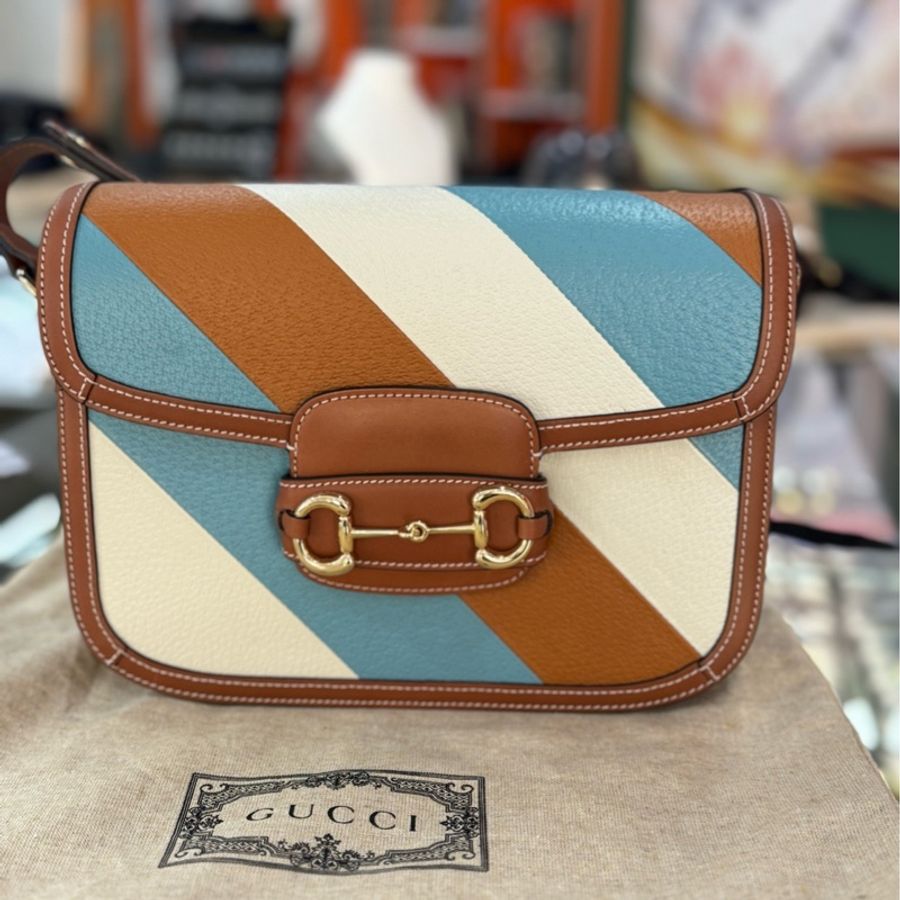 古馳/Gucci 彩色條紋皮革 尺寸25x 18x 8-0