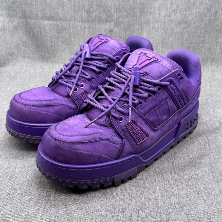 LOUIS VUITTON Trainer Maxi 小胖丁 皮革 鰐魚皮 24K金扣 紫色 8碼/42碼-0