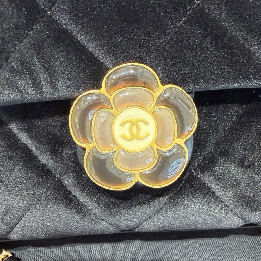 🆕全新香奈兒/Chanel 23k 迷你口蓋包單肩包斜挎包 黑色絲絨琺瑯與金色金屬-7